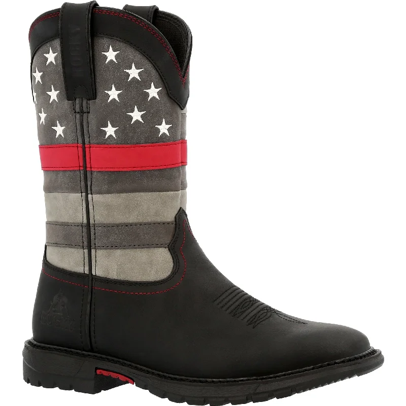 Rocky Women's Red Line 10" Square Toe Western Work Boot Black- RKD0089