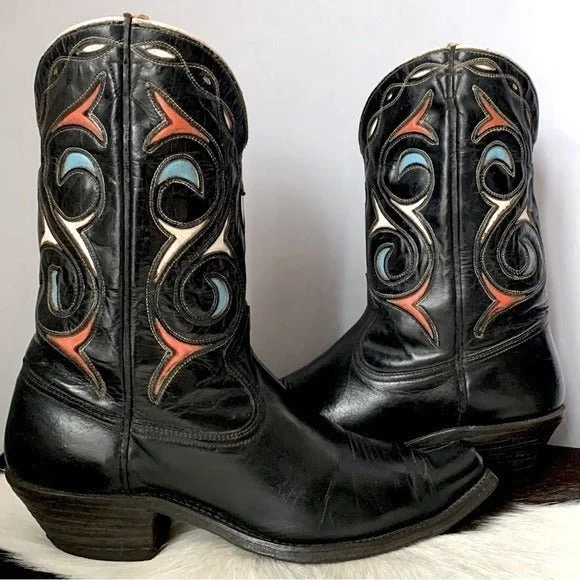 ACME Vintage 1940s 1950s Black Leather Short Pee Wee Cowgirl Cowboy Western Boots