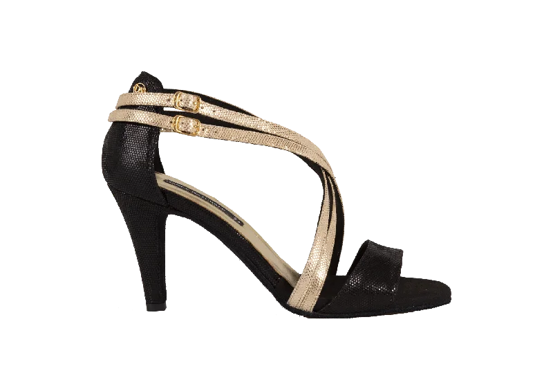 Dance Naturals 30 Fregola_sale Black Fish/Gold Fish Ladies Latin or Tango Dance Shoe with Double Straps