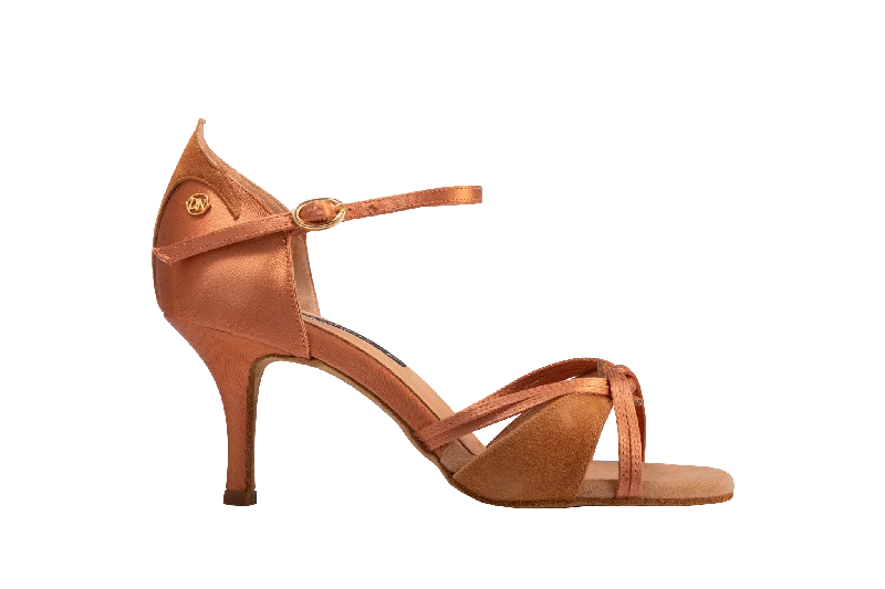 Dance Naturals 509 Stella Brown Satin and Brown Suede Ladies Latin Dance Shoe with Wide Open Toe