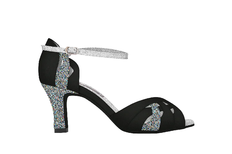 Dance Naturals 70 Giudecca Black Suede and Silver Glitter Ladies Latin Dance Shoe with Cutouts