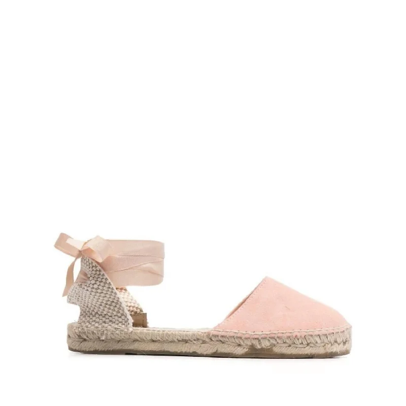 Hamptons Wrap Espadrille Shoes In Pastel Rose