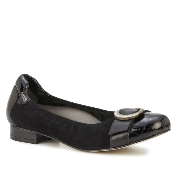 Nadia Flat: Black Suede/Leather/Croco Patent I Walking Cradle