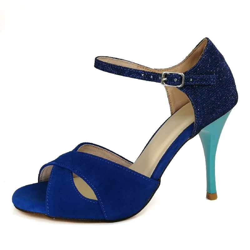 SHJ Women's Blue Suede 9.5cm Heels Dance Tango Shoes