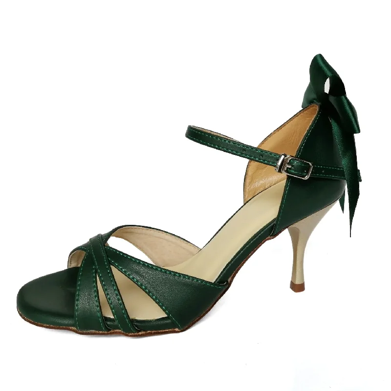 SHJ Women's Green Real Leather 10cm Heels Dance Shoes Tango Shoes