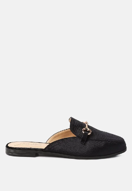 velvet buckled flat mules